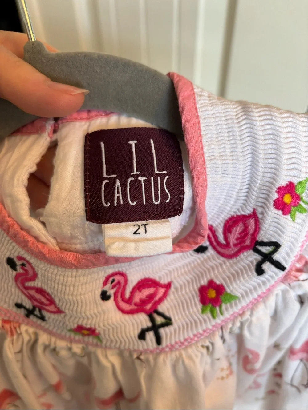 Cactus Pink and White Flamingo Smocked Girls' Nightgown